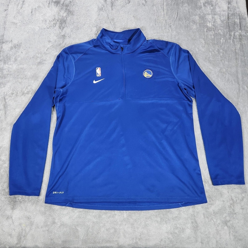 Golden State Warriors Jacket Mens XL Blue NBA Basketball Nike Dri Fit 1/4 Zip